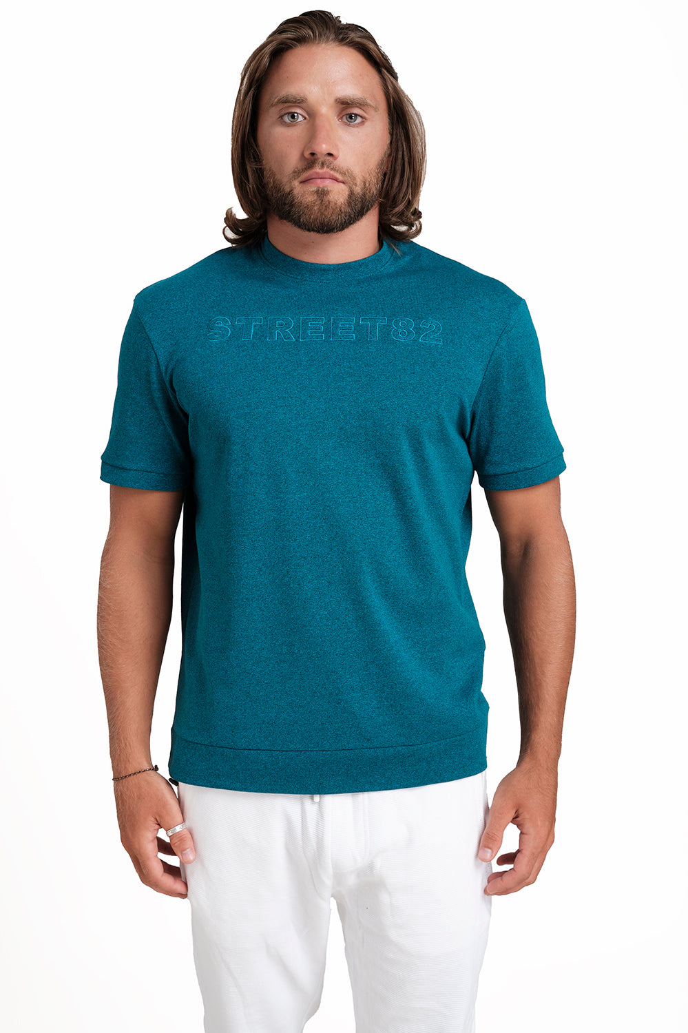 SOLID RIB FABRIC T-shirt, Front Embroidery