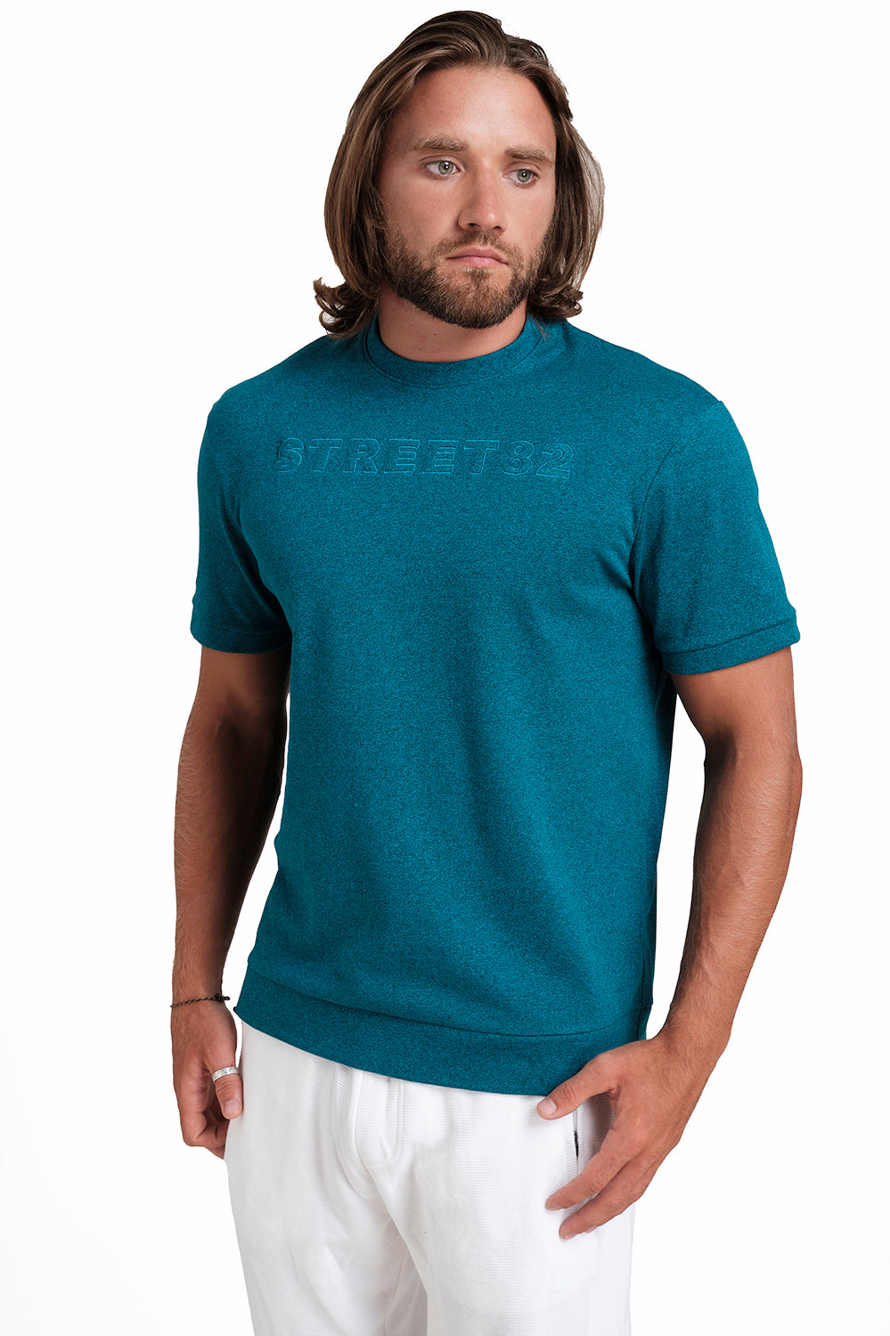 SOLID RIB FABRIC T-shirt, Front Embroidery
