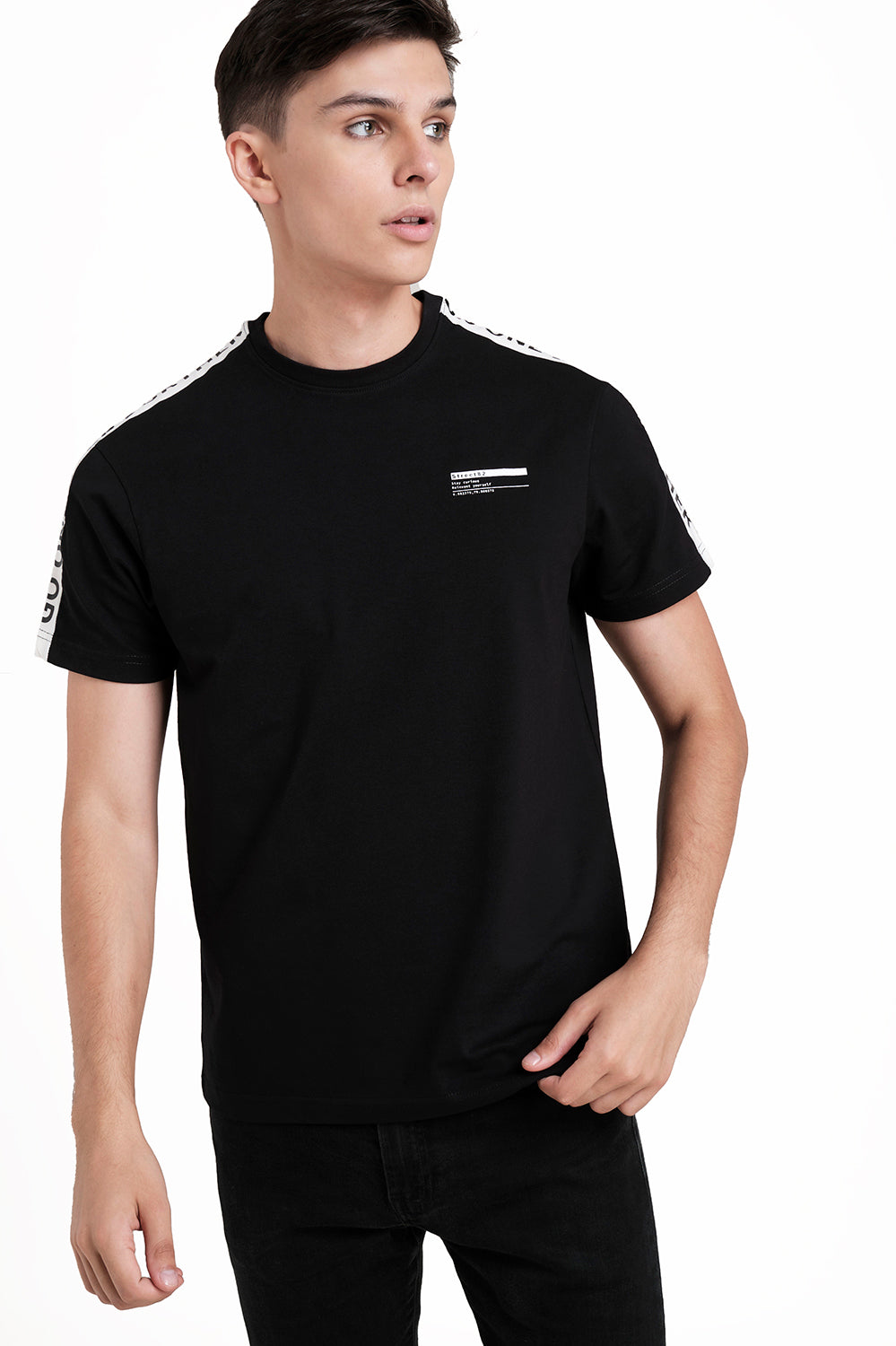 Front & Shoulder Contrast cut Rubber print, Solid Lycra Jersey T-shirt