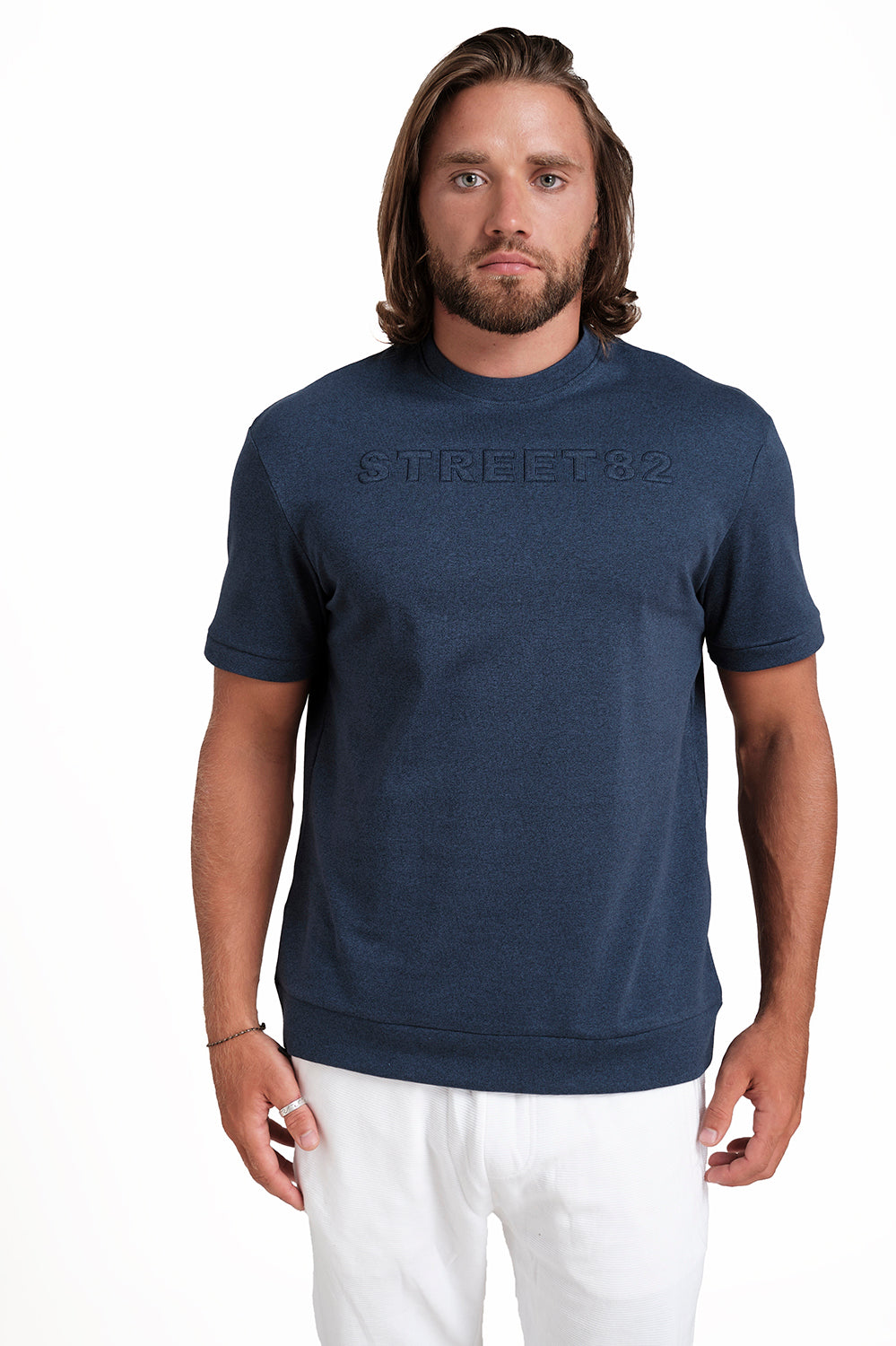 SOLID RIB FABRIC T-shirt, Front Embroidery