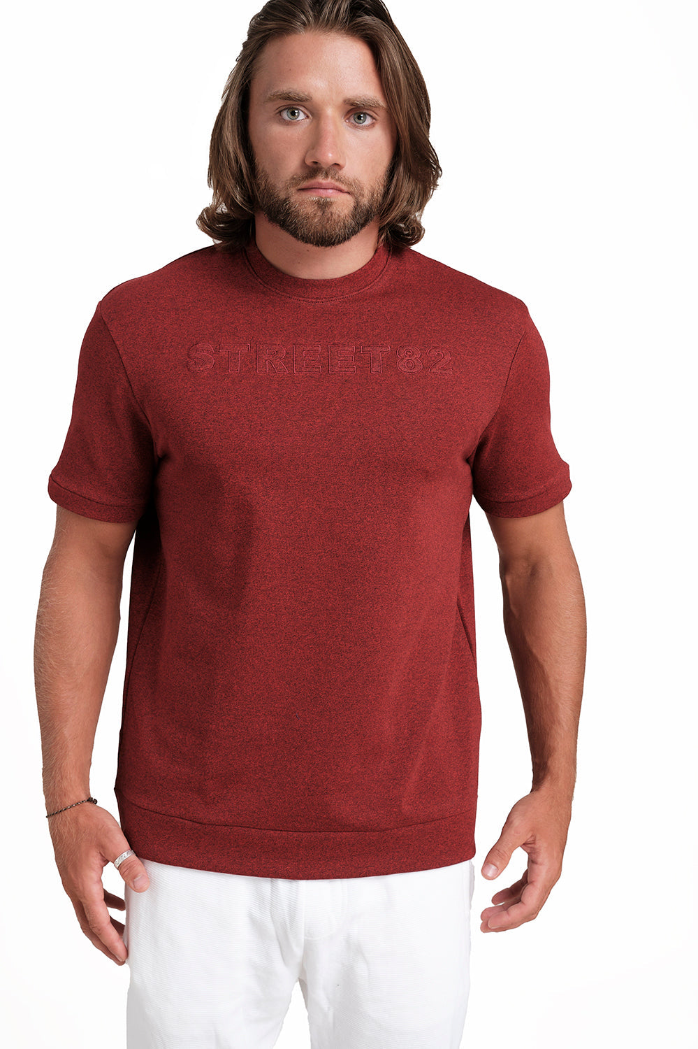 SOLID RIB FABRIC T-shirt, Front Embroidery