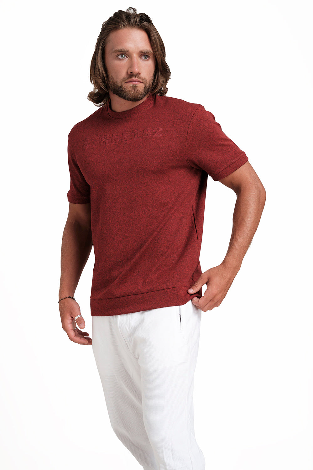 SOLID RIB FABRIC T-shirt, Front Embroidery