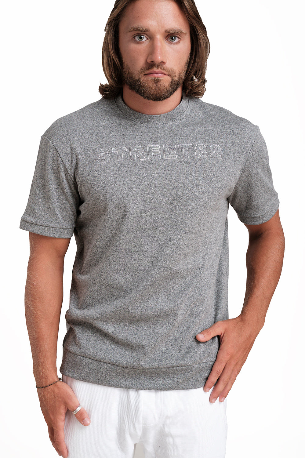SOLID RIB FABRIC T-shirt, Front Embroidery