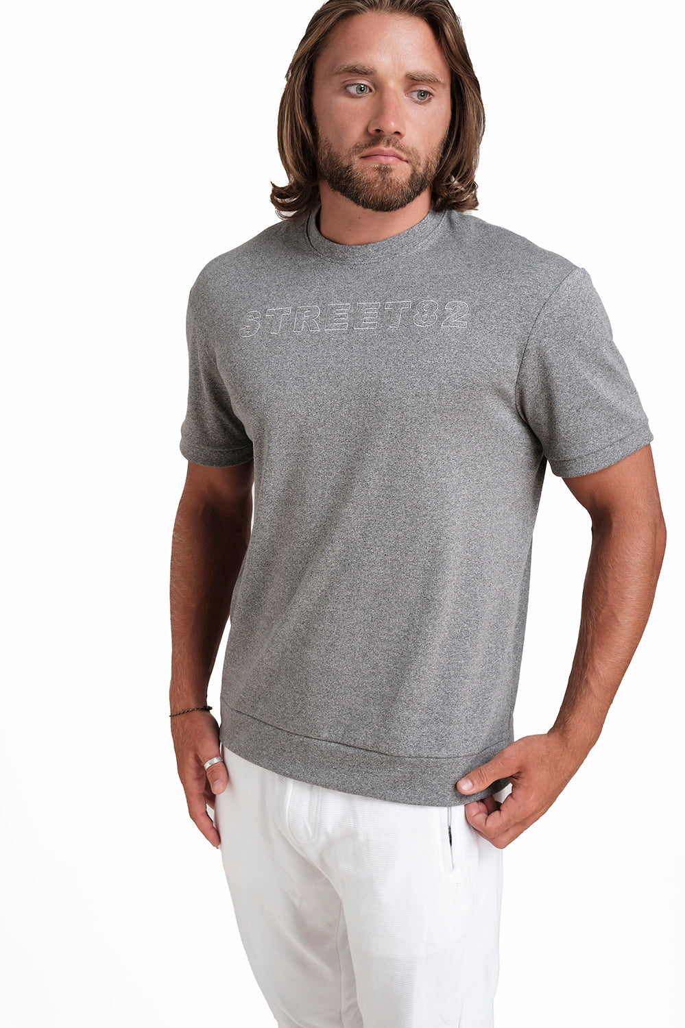 SOLID RIB FABRIC T-shirt, Front Embroidery