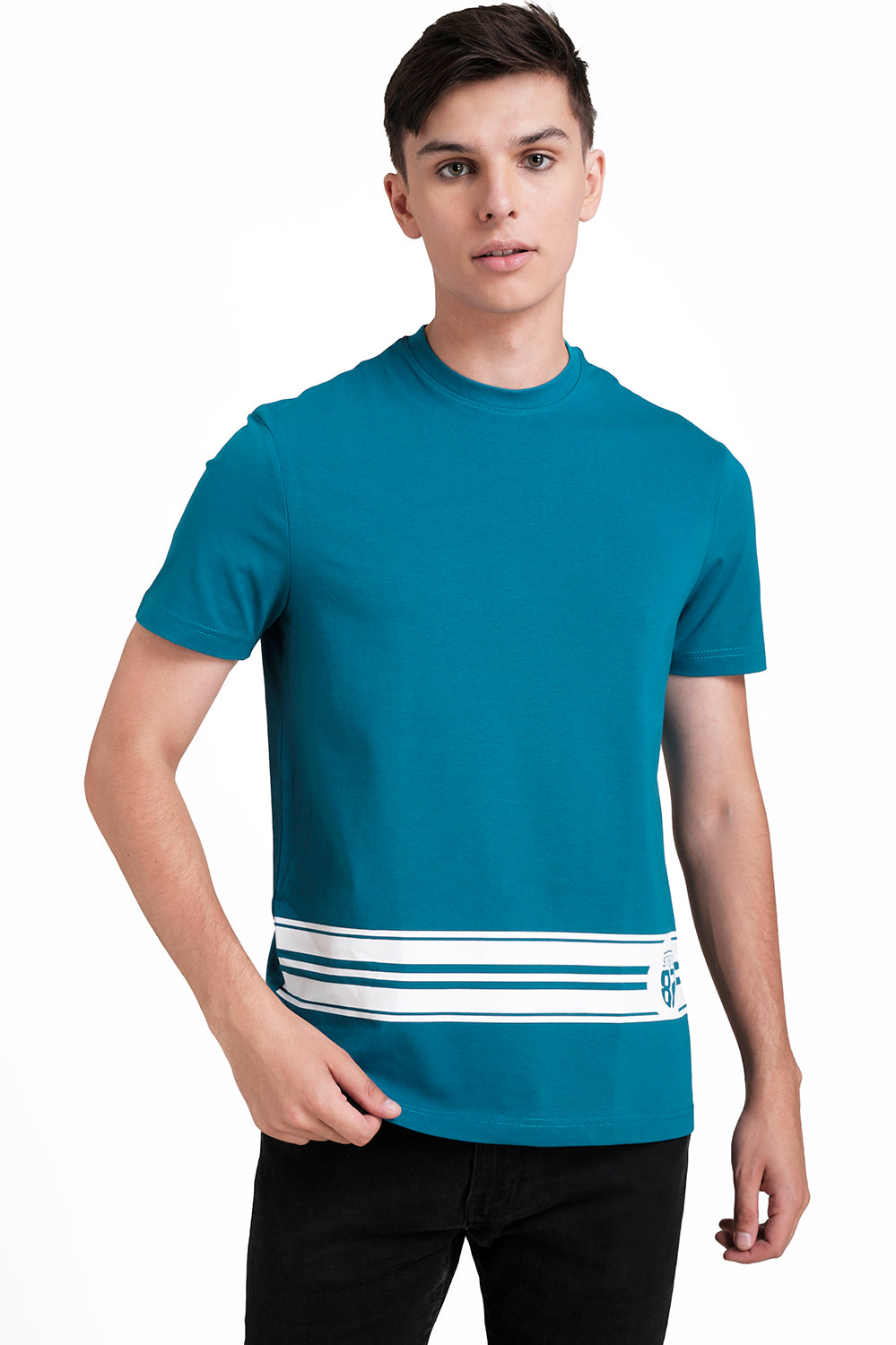 SOLID LYCRA JERSEY T-shirt, Front bottom Rubber Print.