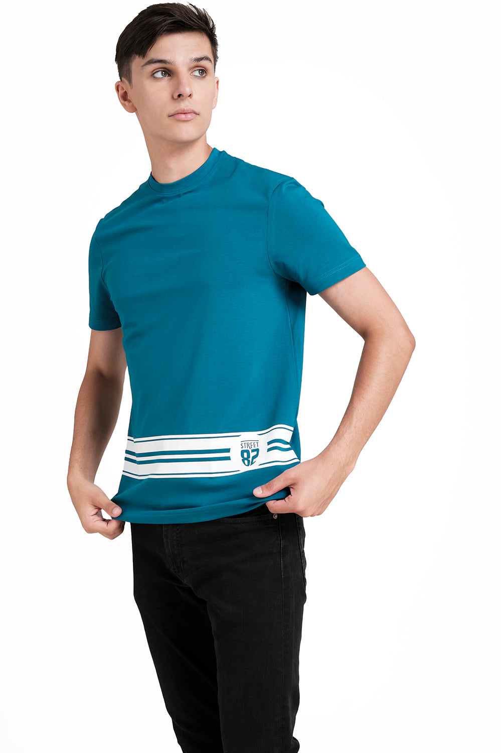 SOLID LYCRA JERSEY T-shirt, Front bottom Rubber Print.