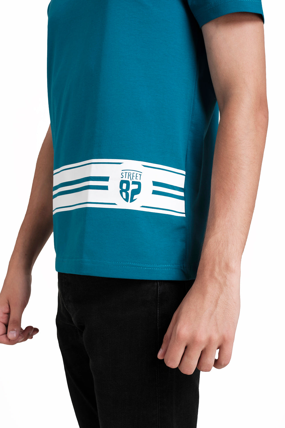 SOLID LYCRA JERSEY T-shirt, Front bottom Rubber Print.