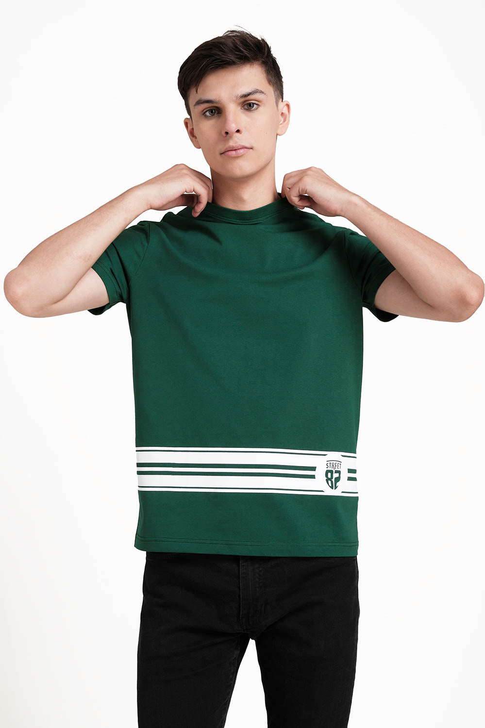 SOLID LYCRA JERSEY T-shirt, Front bottom Rubber Print.