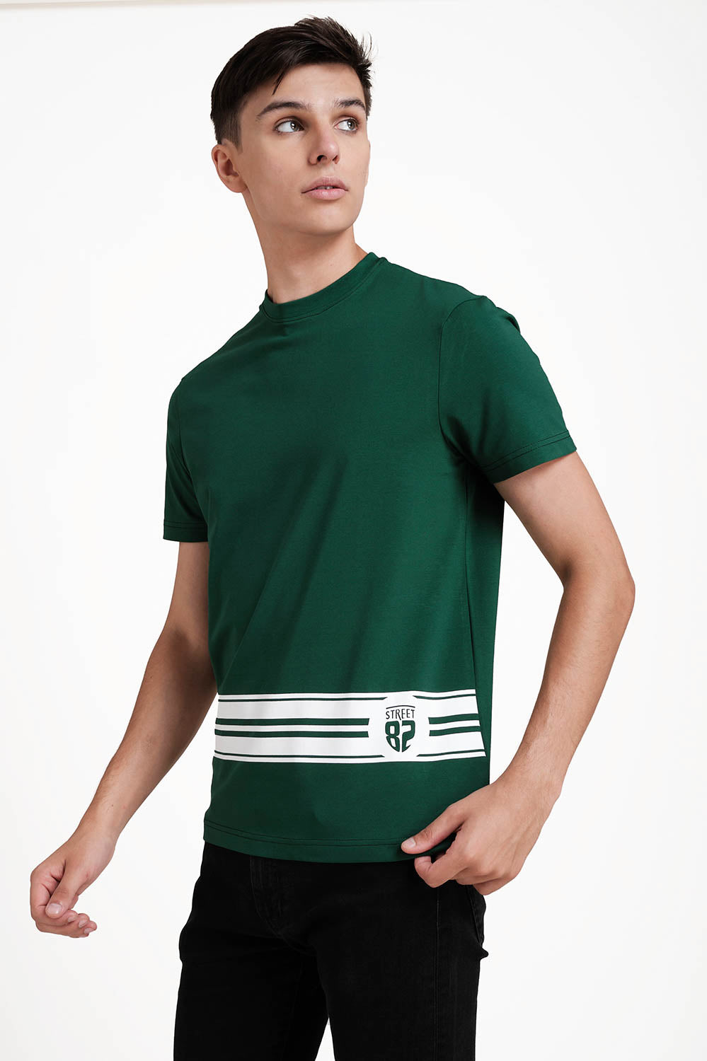 SOLID LYCRA JERSEY T-shirt, Front bottom Rubber Print.