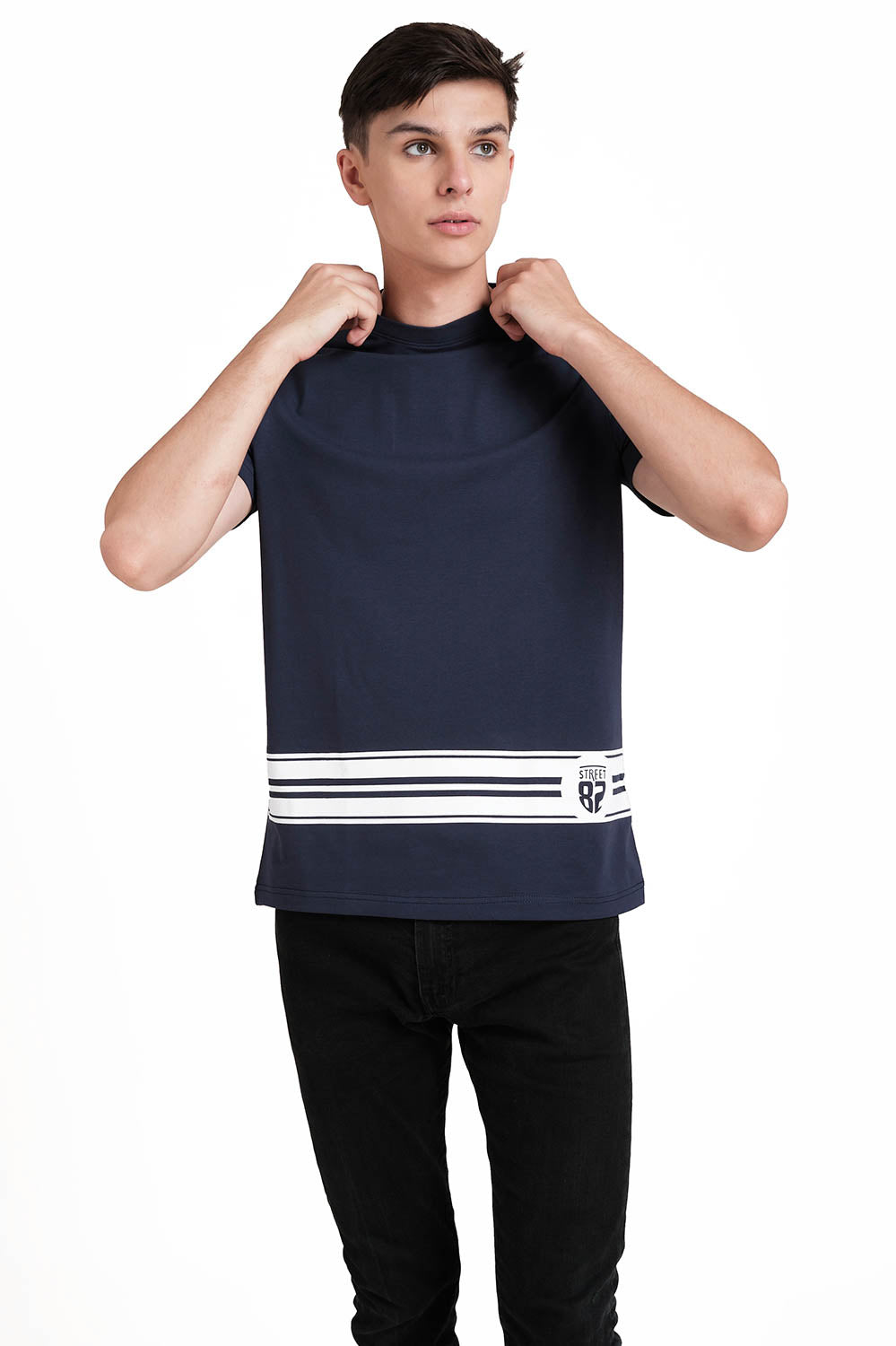 SOLID LYCRA JERSEY T-shirt, Front bottom Rubber Print.