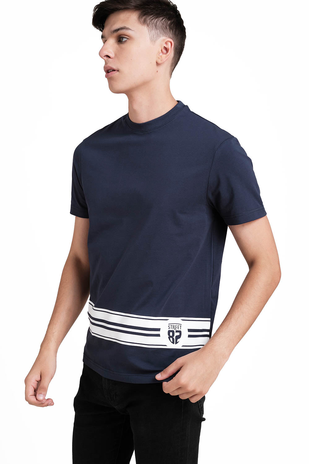 SOLID LYCRA JERSEY T-shirt, Front bottom Rubber Print.