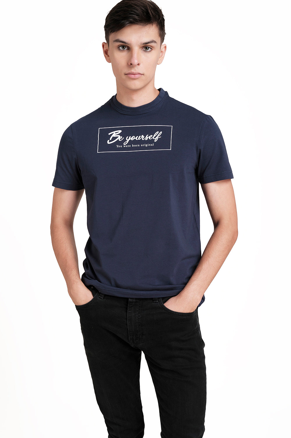 Front High Build Print, solid single lycra T-shirt.