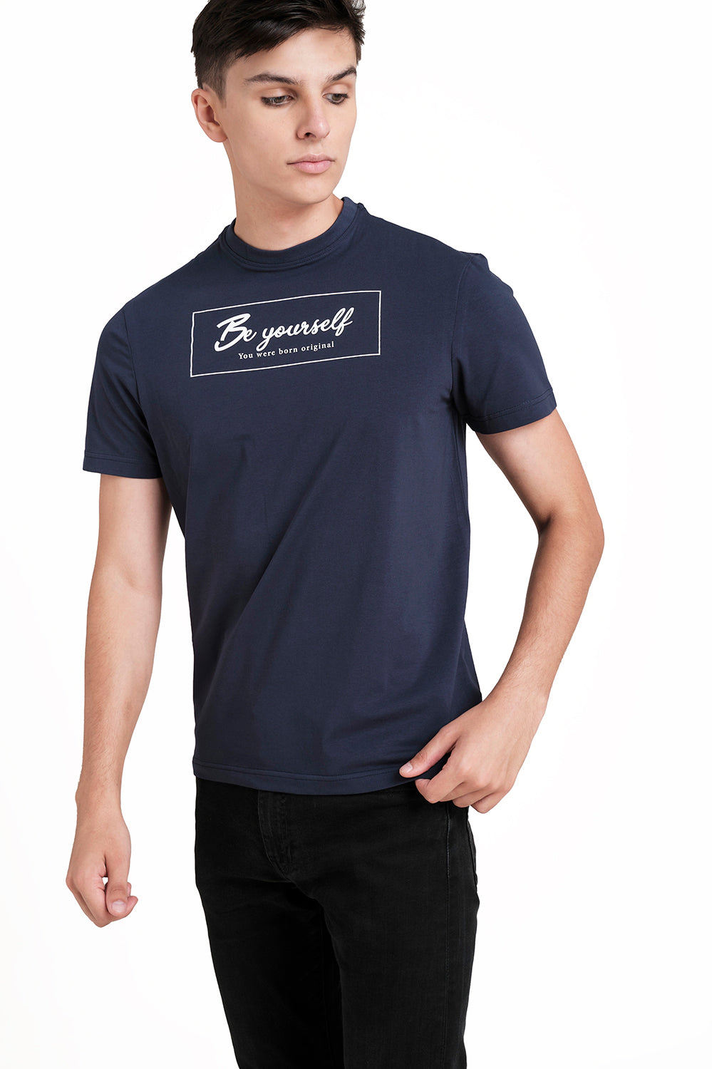 Front High Build Print, solid single lycra T-shirt.