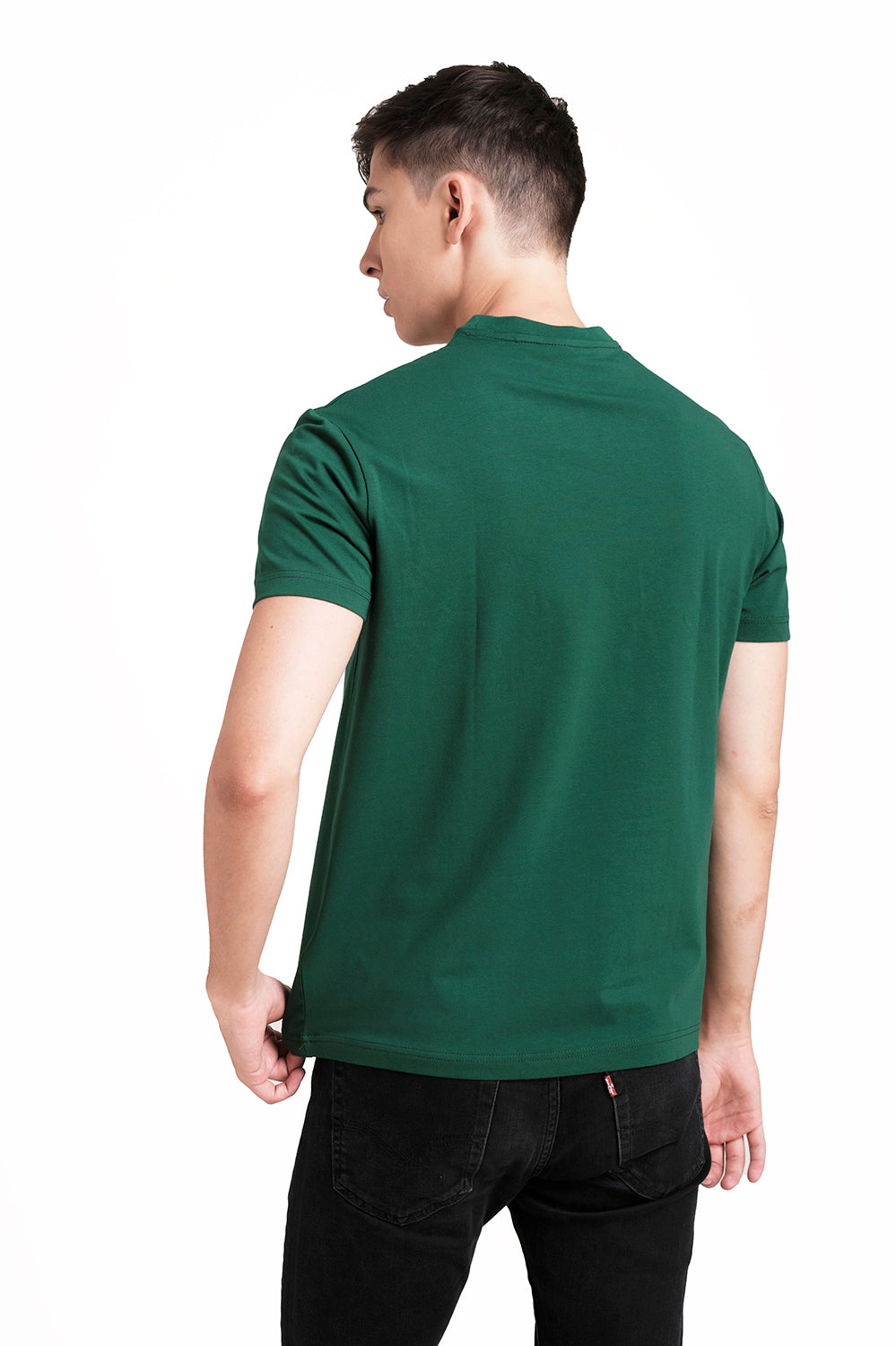 Front High Build Print, solid single lycra T-shirt.