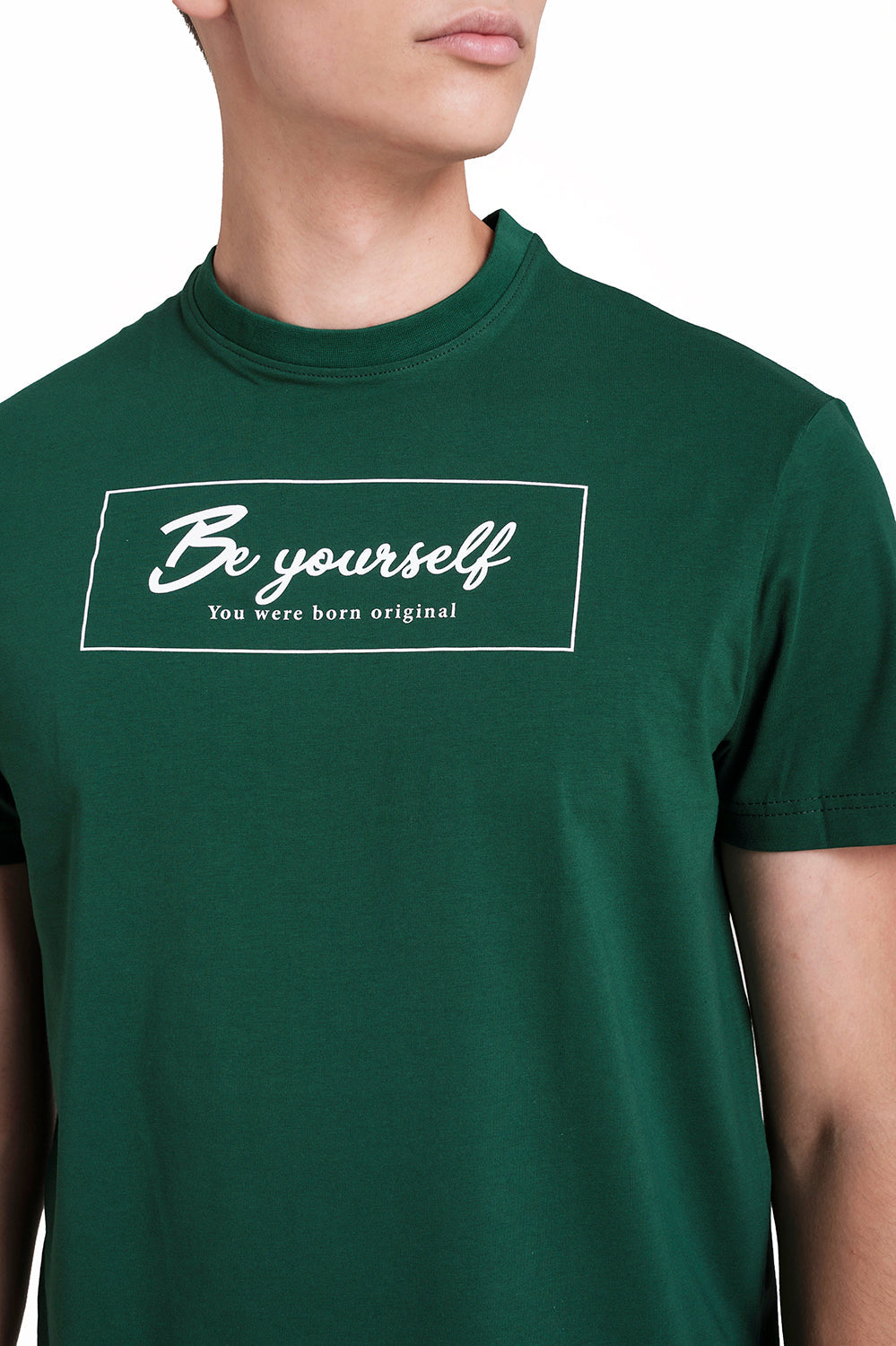 Front High Build Print, solid single lycra T-shirt.