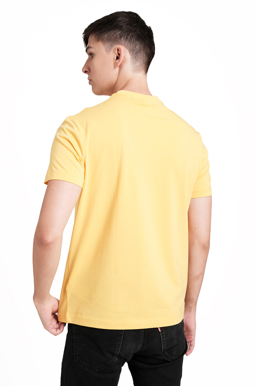 Front High Build Print, solid single lycra T-shirt.