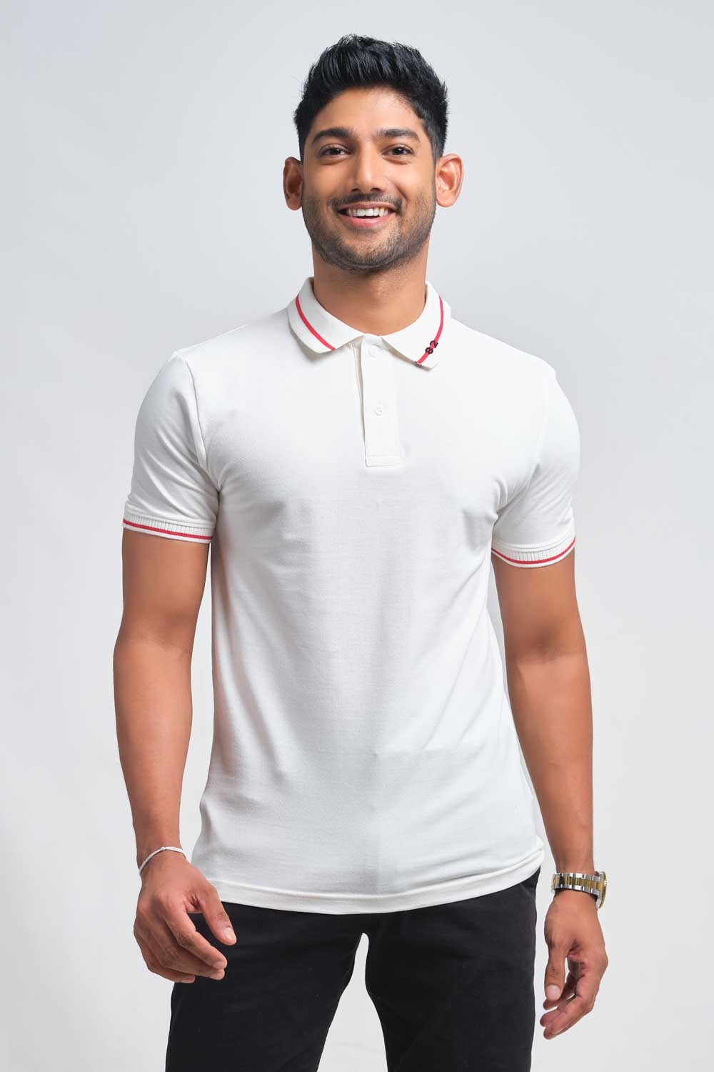 Luxury plain premium cotton with 82 knitted collar, Slim fit polo 