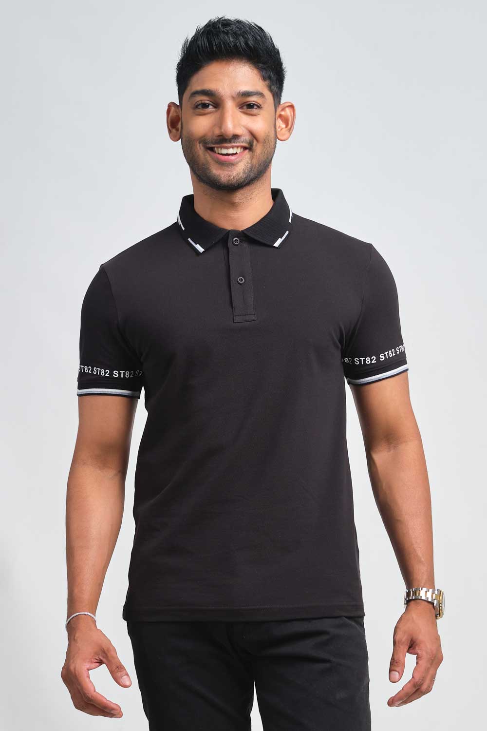 Luxury plain premium cotton with S82 printed around the cuff, Slim fit polo T-shirt