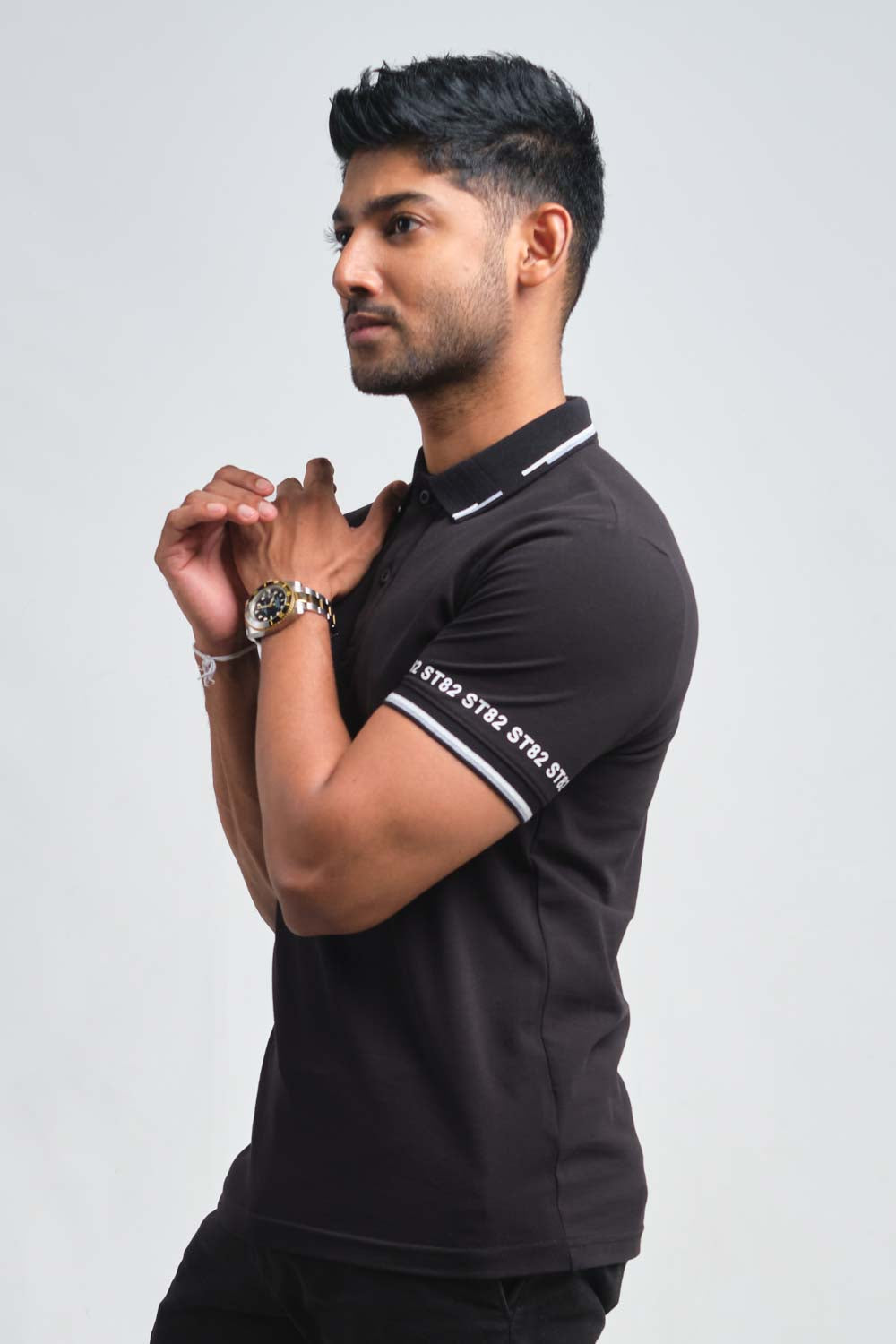 Luxury plain premium cotton with S82 printed around the cuff, Slim fit polo T-shirt