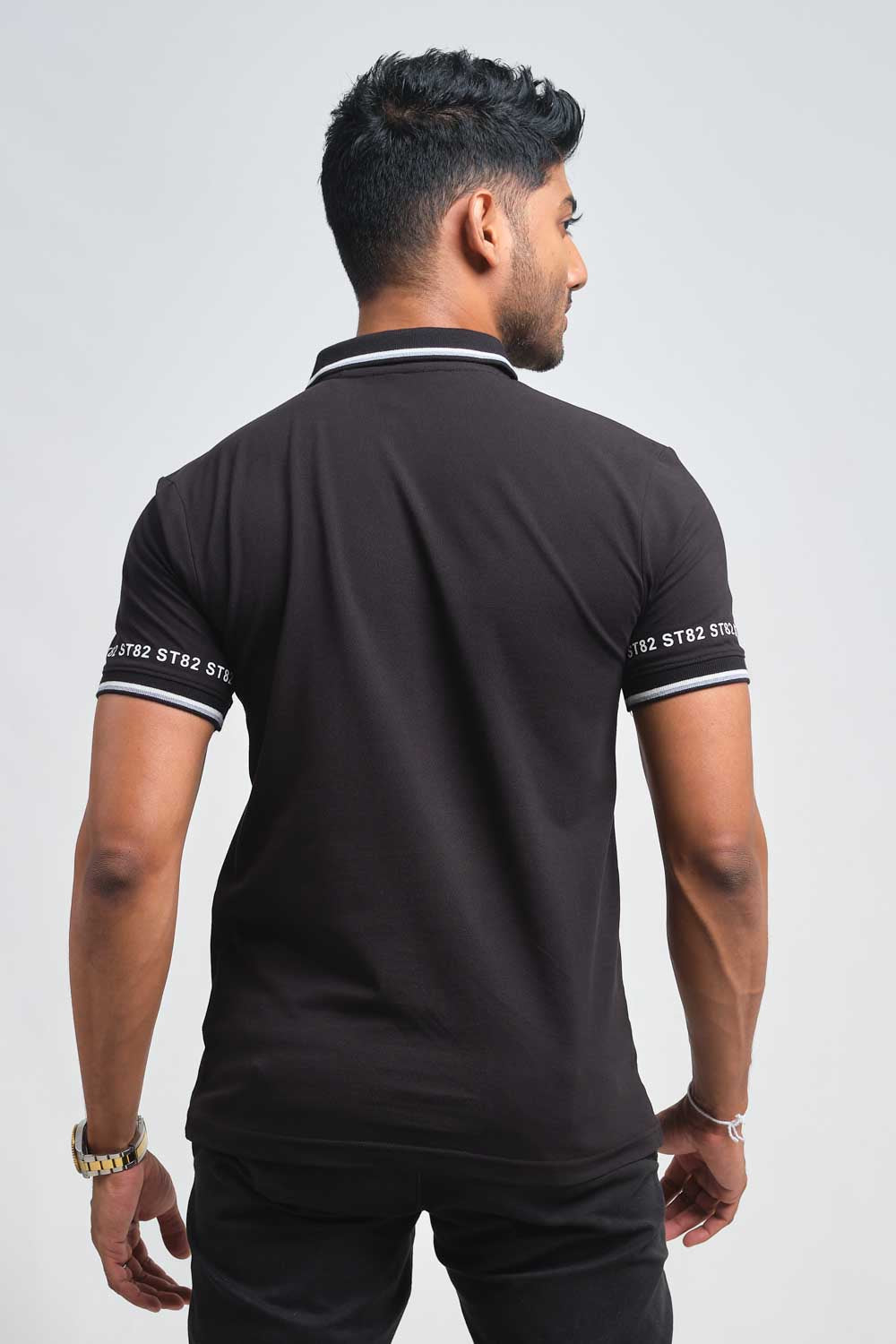 Luxury plain premium cotton with S82 printed around the cuff, Slim fit polo T-shirt