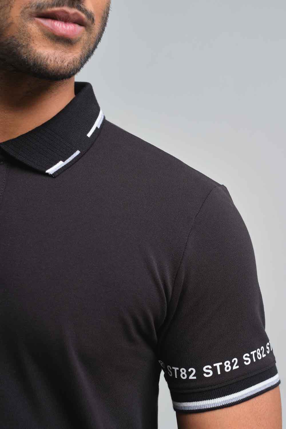 Luxury plain premium cotton with S82 printed around the cuff, Slim fit polo T-shirt