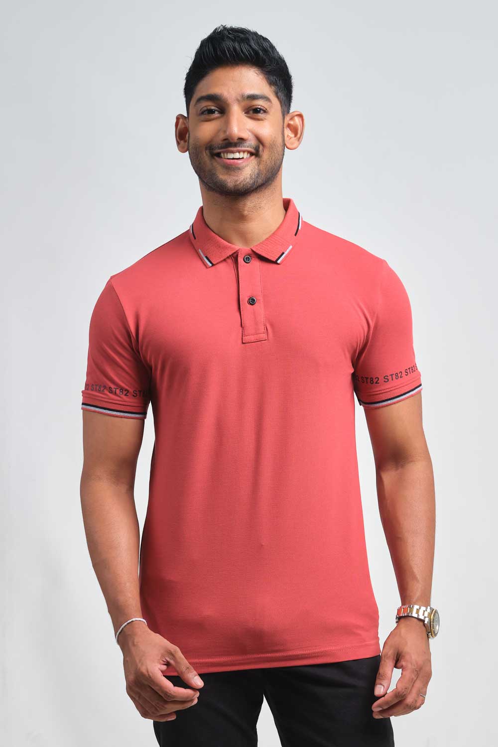 Luxury plain premium cotton with S82 printed around the cuff, Slim fit polo T-shirt