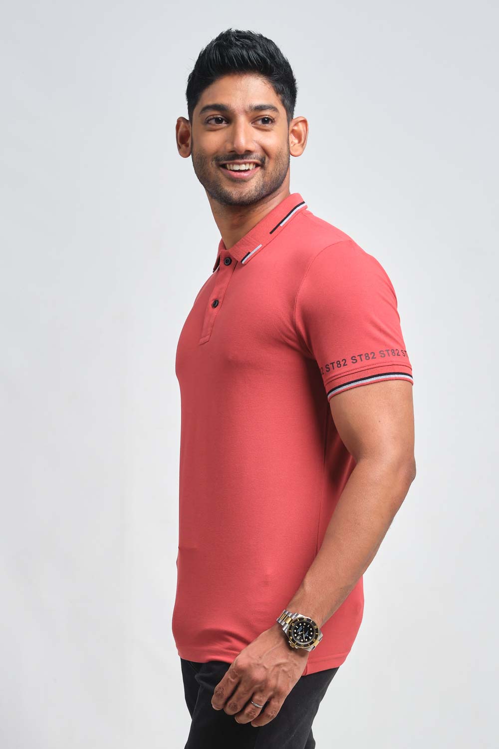 Luxury plain premium cotton with S82 printed around the cuff, Slim fit polo T-shirt