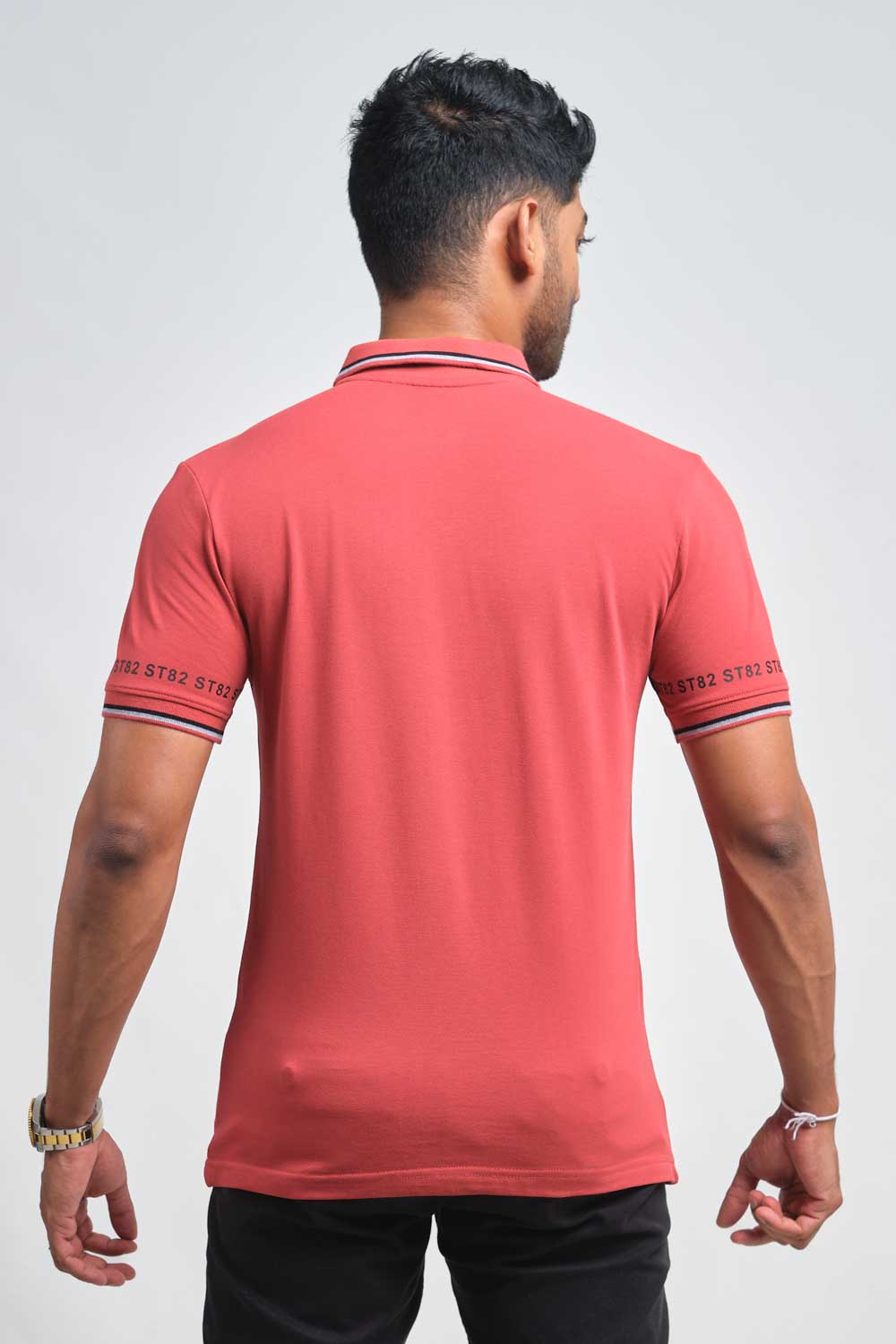 Luxury plain premium cotton with S82 printed around the cuff, Slim fit polo T-shirt