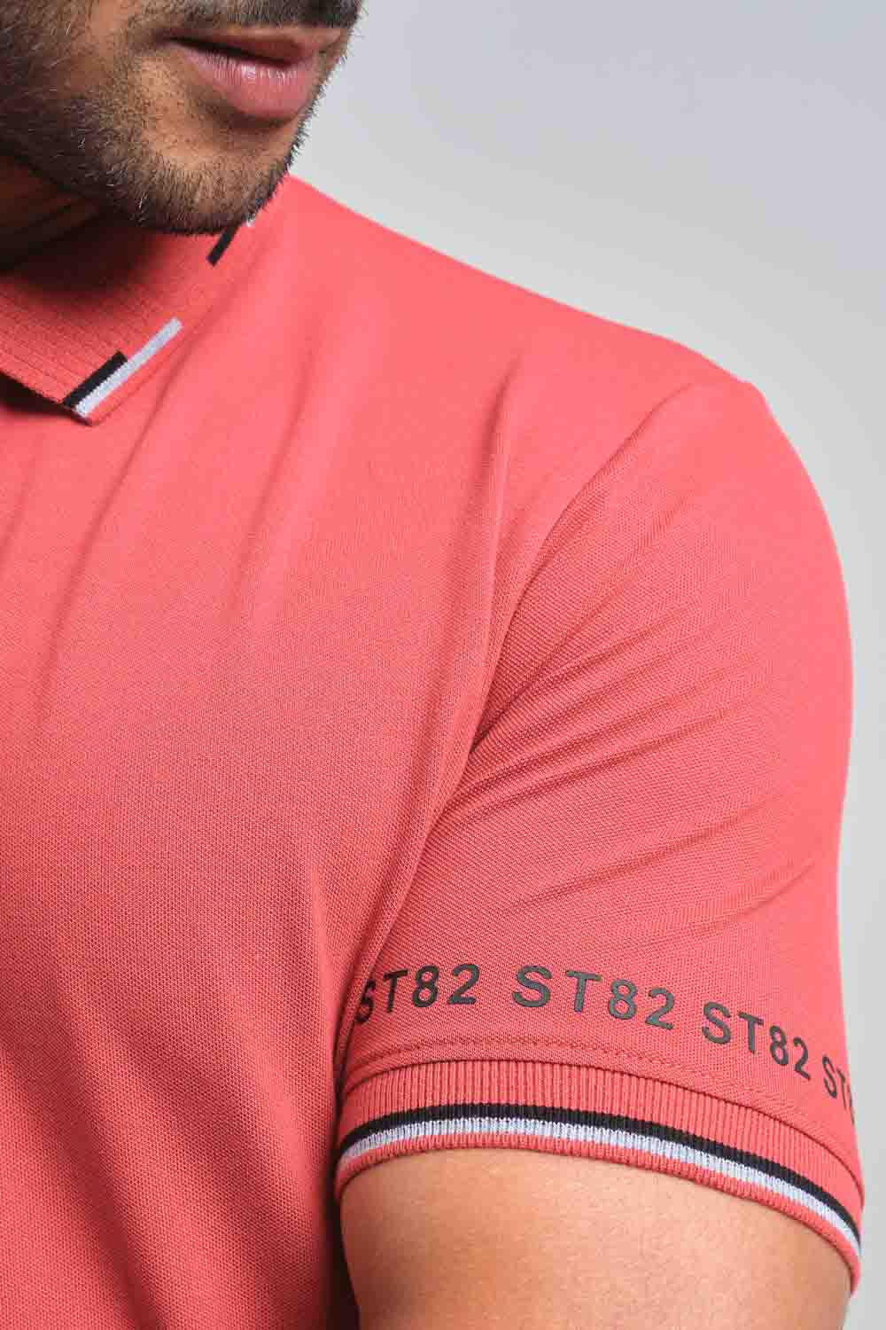 Luxury plain premium cotton with S82 printed around the cuff, Slim fit polo T-shirt