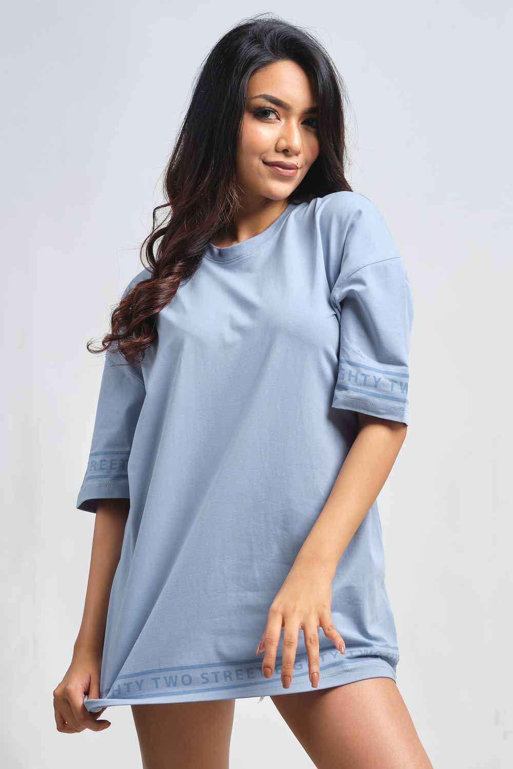 Plain Pastal color Oversize logo print in bottom and sleeves, solid lycra jersey T-shirt