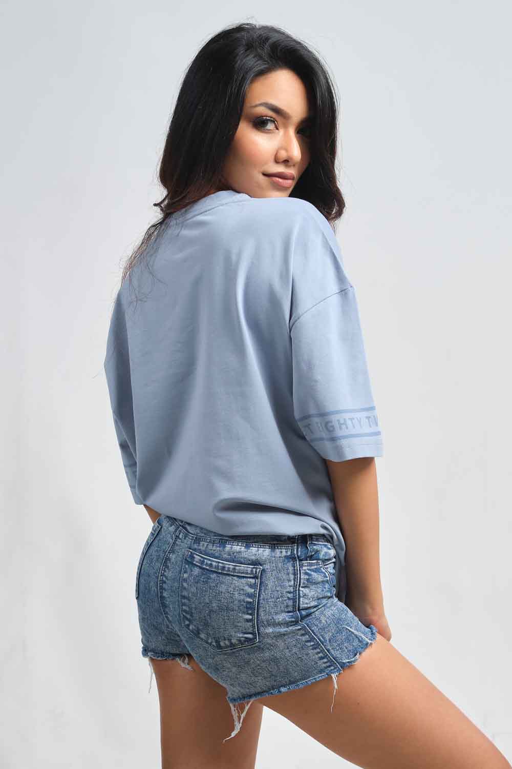 Plain Pastal color Oversize logo print in bottom and sleeves, solid lycra jersey T-shirt