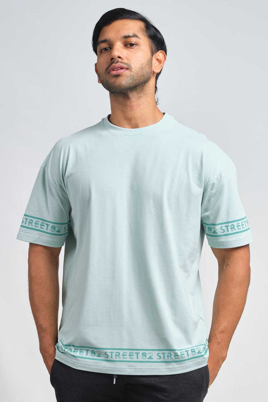 Plain Pastal color Oversize logo print in bottom and sleeves, solid lycra jersey T-shirt