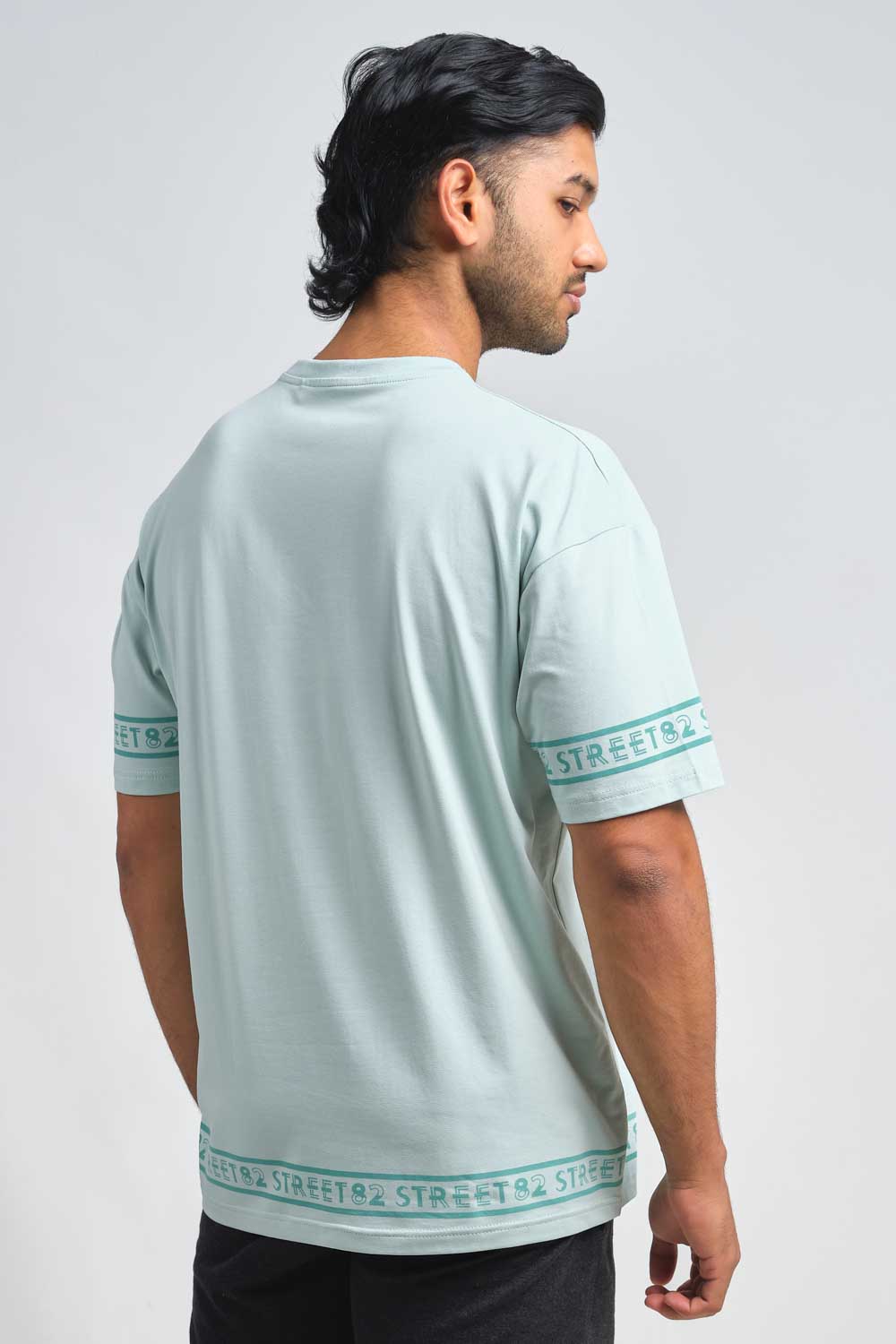 Plain Pastal color Oversize logo print in bottom and sleeves, solid lycra jersey T-shirt