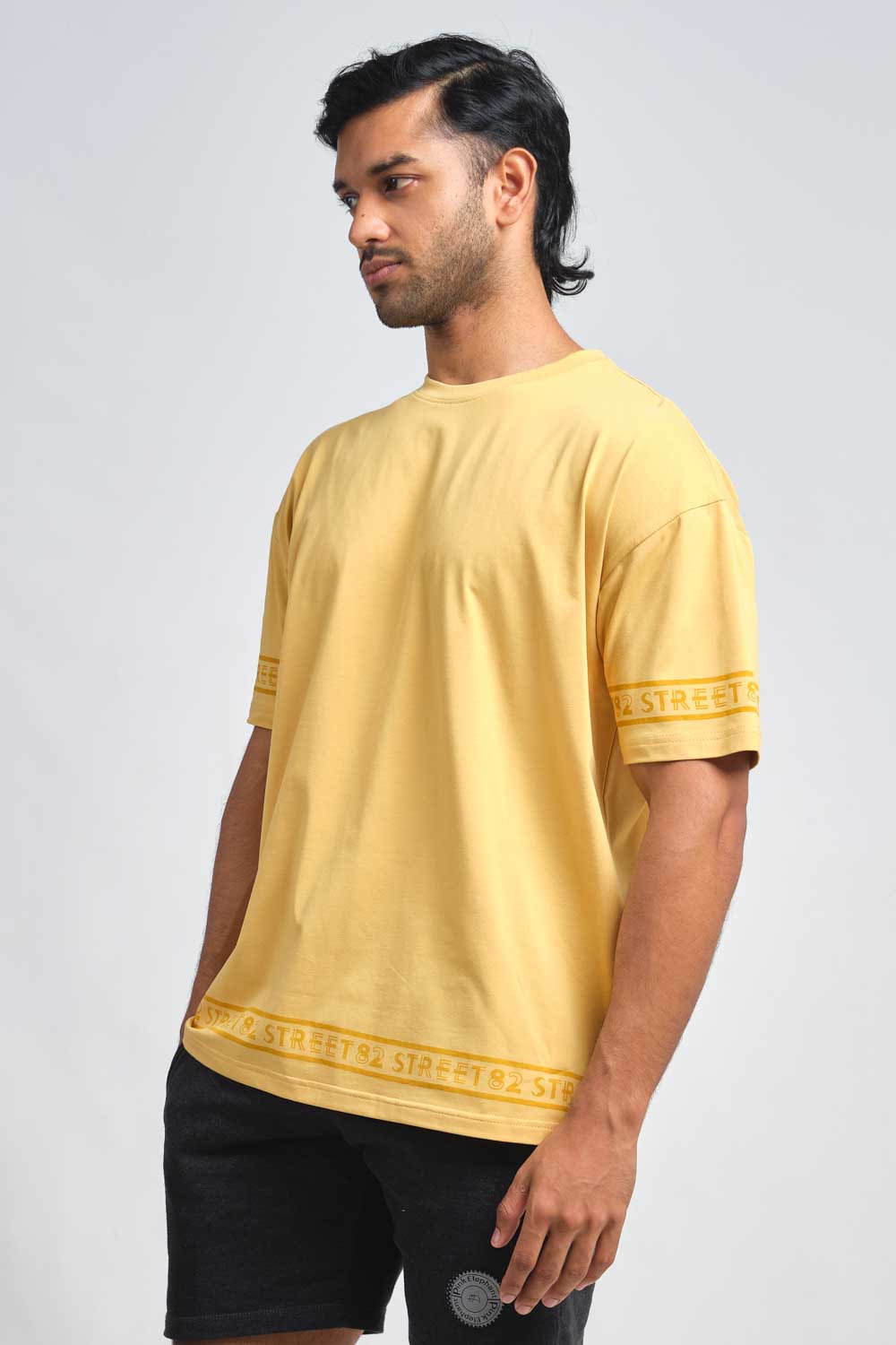 Plain Pastal color Oversize logo print in bottom and sleeves, solid lycra jersey T-shirt