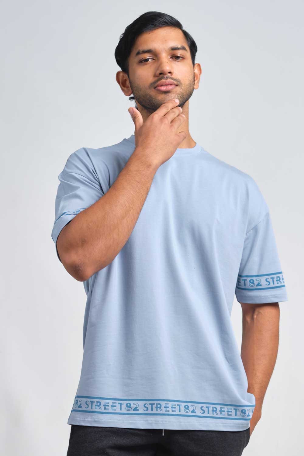 Plain Pastal color Oversize logo print in bottom and sleeves, solid lycra jersey T-shirt