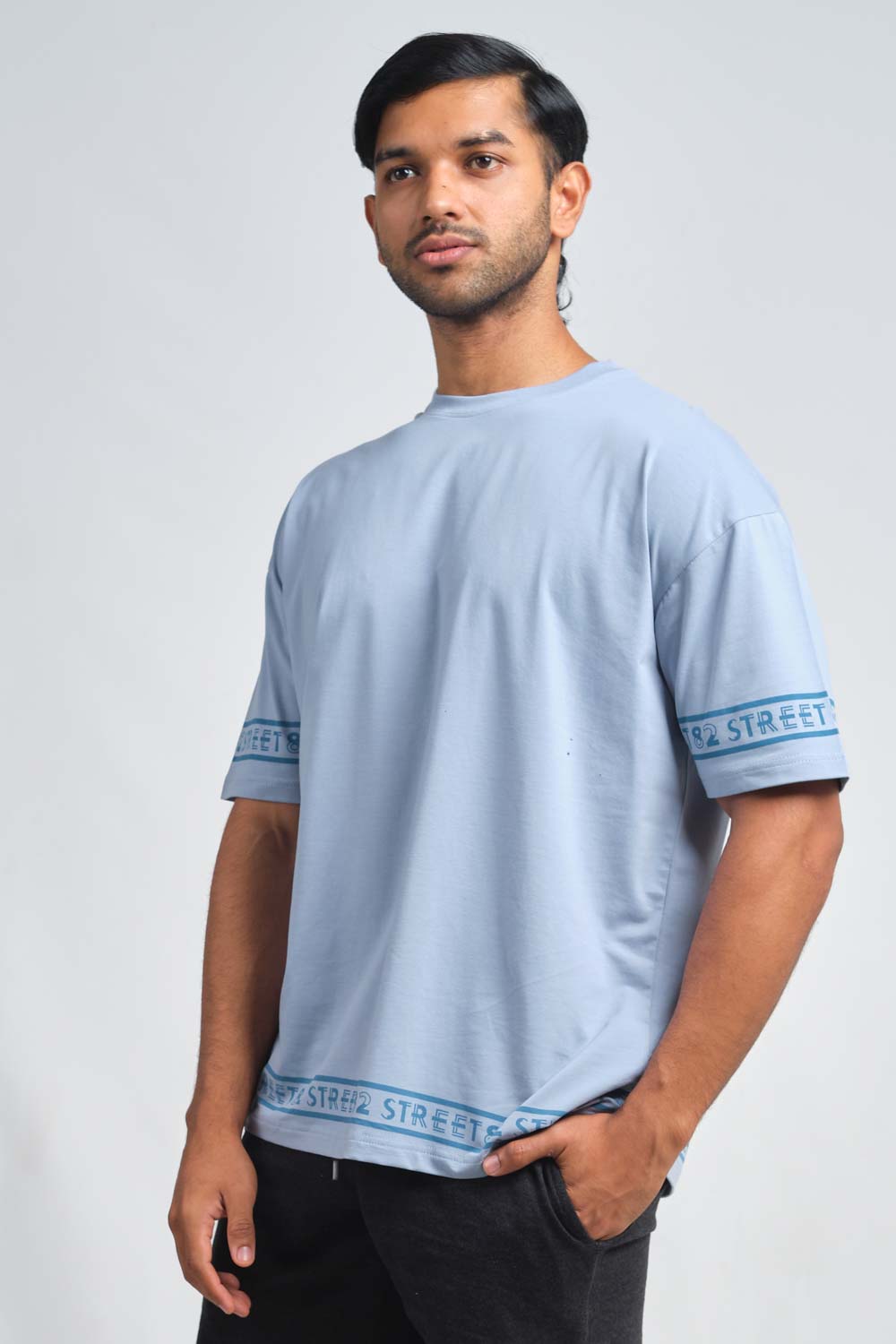 Plain Pastal color Oversize logo print in bottom and sleeves, solid lycra jersey T-shirt