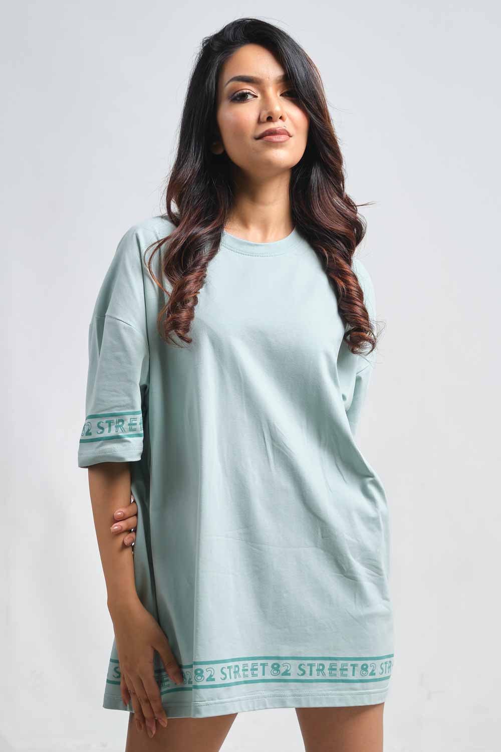 Plain Pastal color Oversize logo print in bottom and sleeves, solid lycra jersey T-shirt