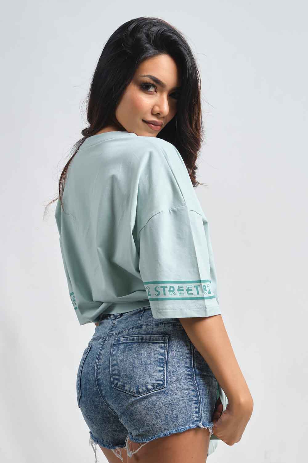 Plain Pastal color Oversize logo print in bottom and sleeves, solid lycra jersey T-shirt