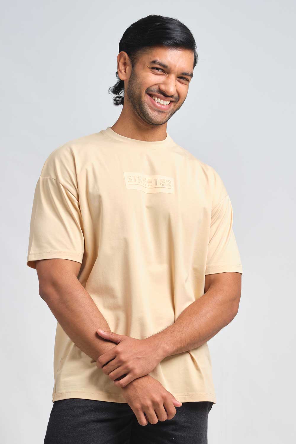 STREET82 Logo - background high build silicon print in front, luxury solid lycra jersey oversize T-shirt