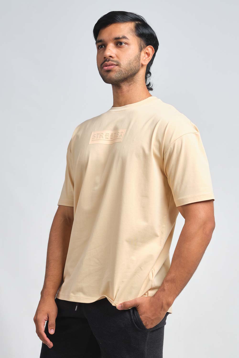 STREET82 Logo - background high build silicon print in front, luxury solid lycra jersey oversize T-shirt