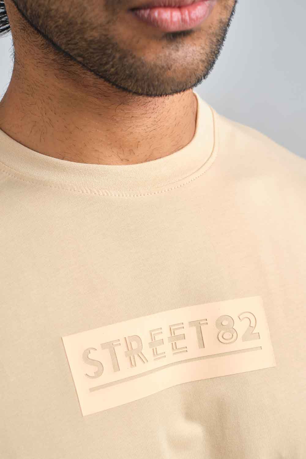 STREET82 Logo - background high build silicon print in front, luxury solid lycra jersey oversize T-shirt