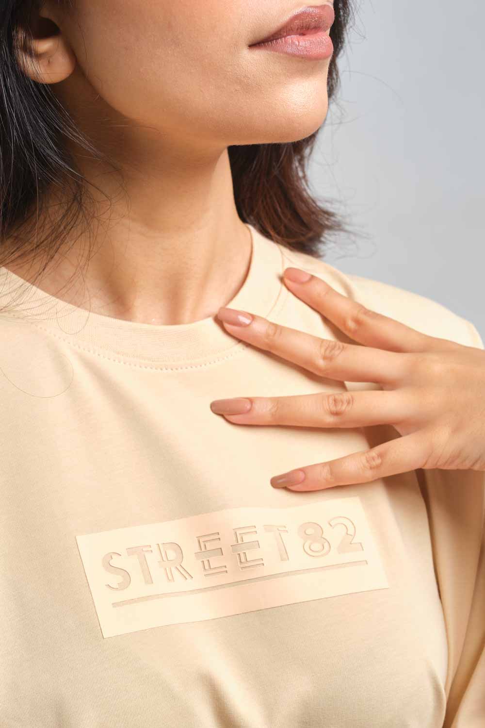 STREET82 Logo - background high build silicon print in front, luxury solid lycra jersey oversize T-shirt