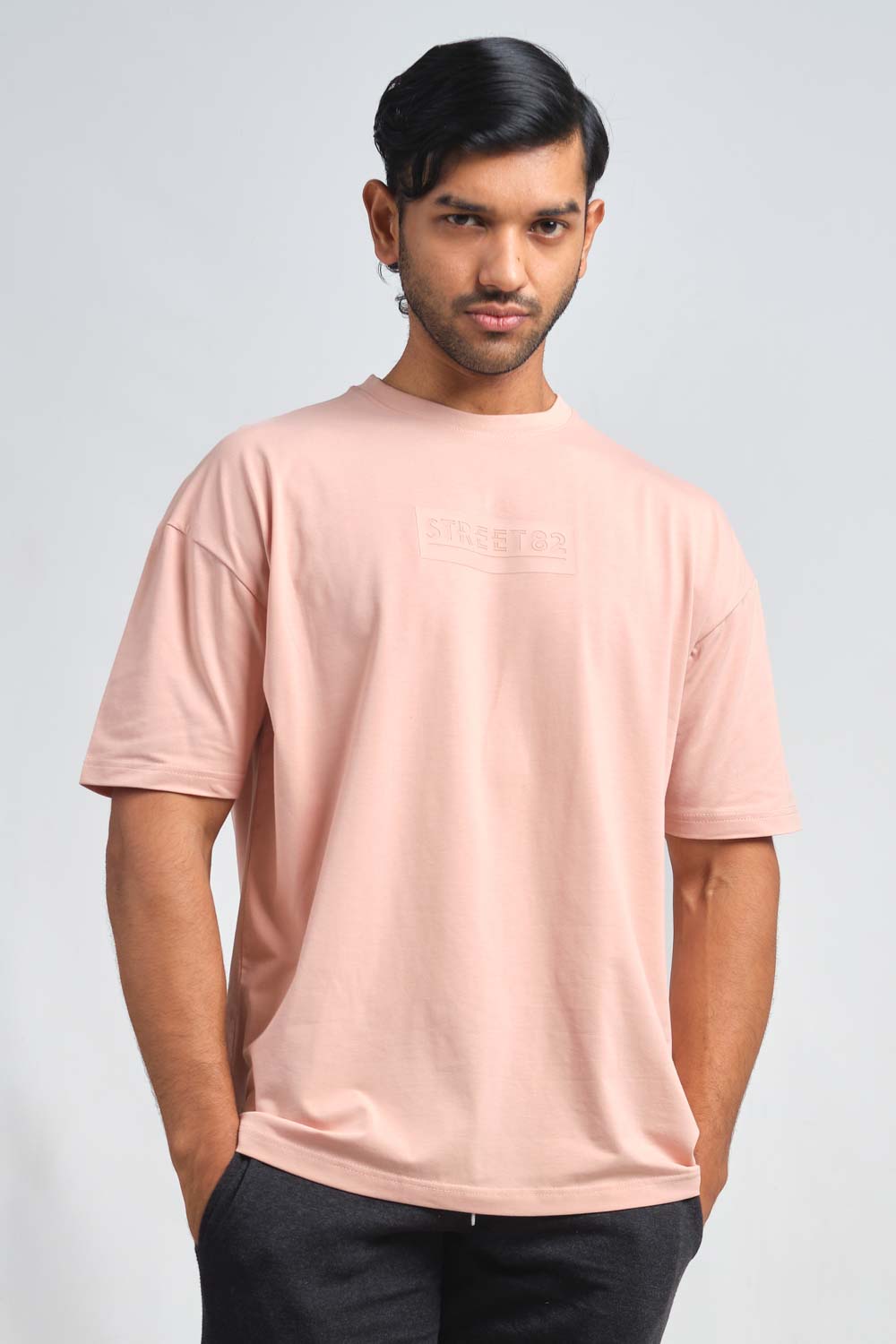 STREET82 Logo - background high build silicon print in front, luxury solid lycra jersey oversize T-shirt