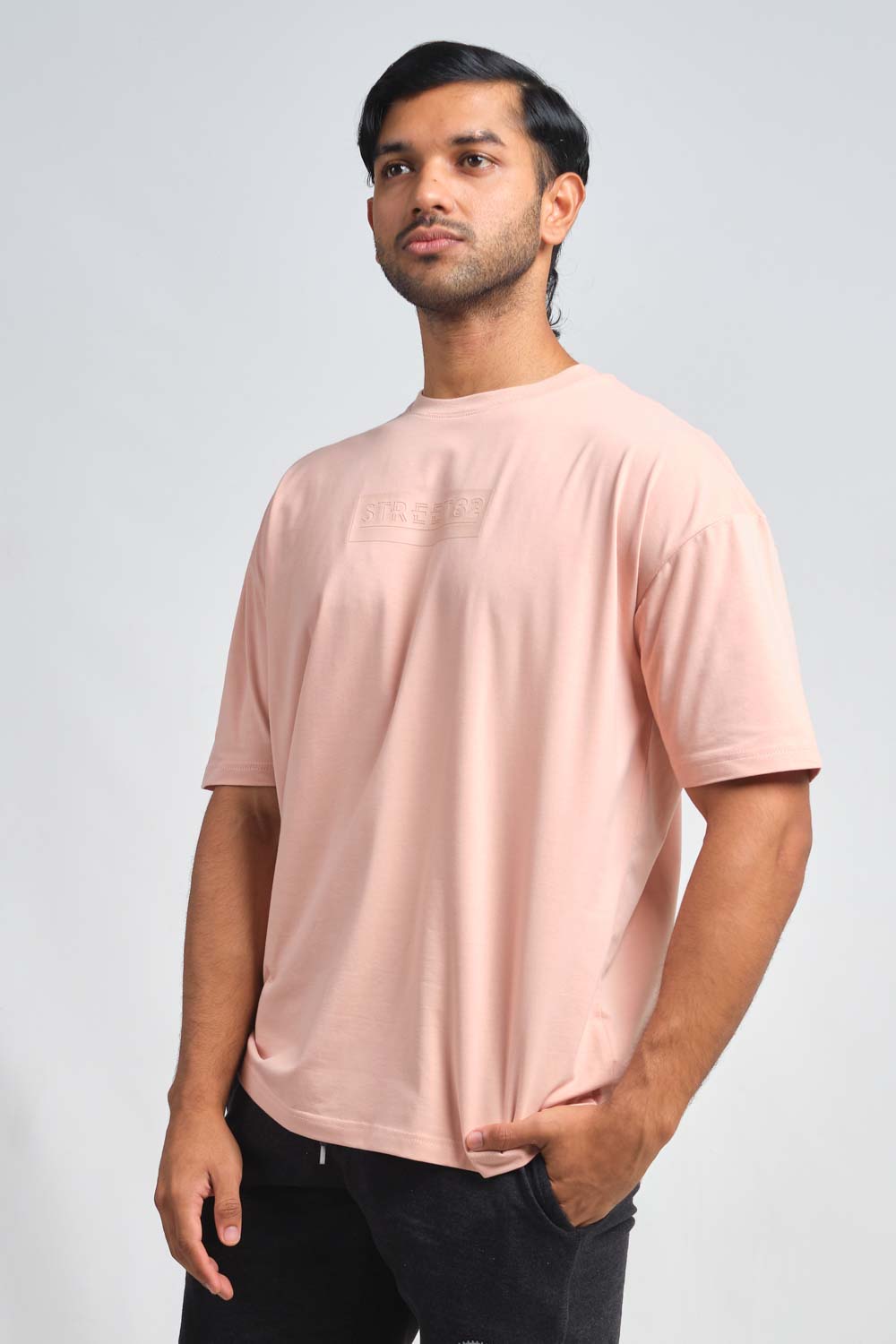 STREET82 Logo - background high build silicon print in front, luxury solid lycra jersey oversize T-shirt