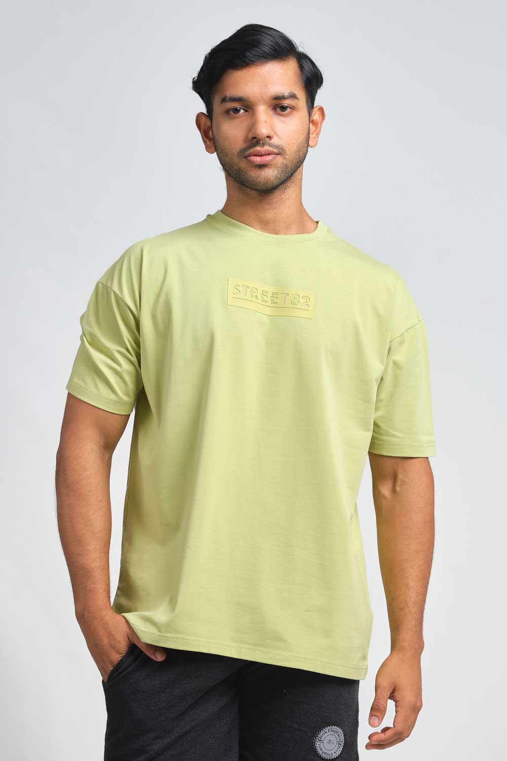 STREET82 Logo - background high build silicon print in front, luxury solid lycra jersey oversize T-shirt