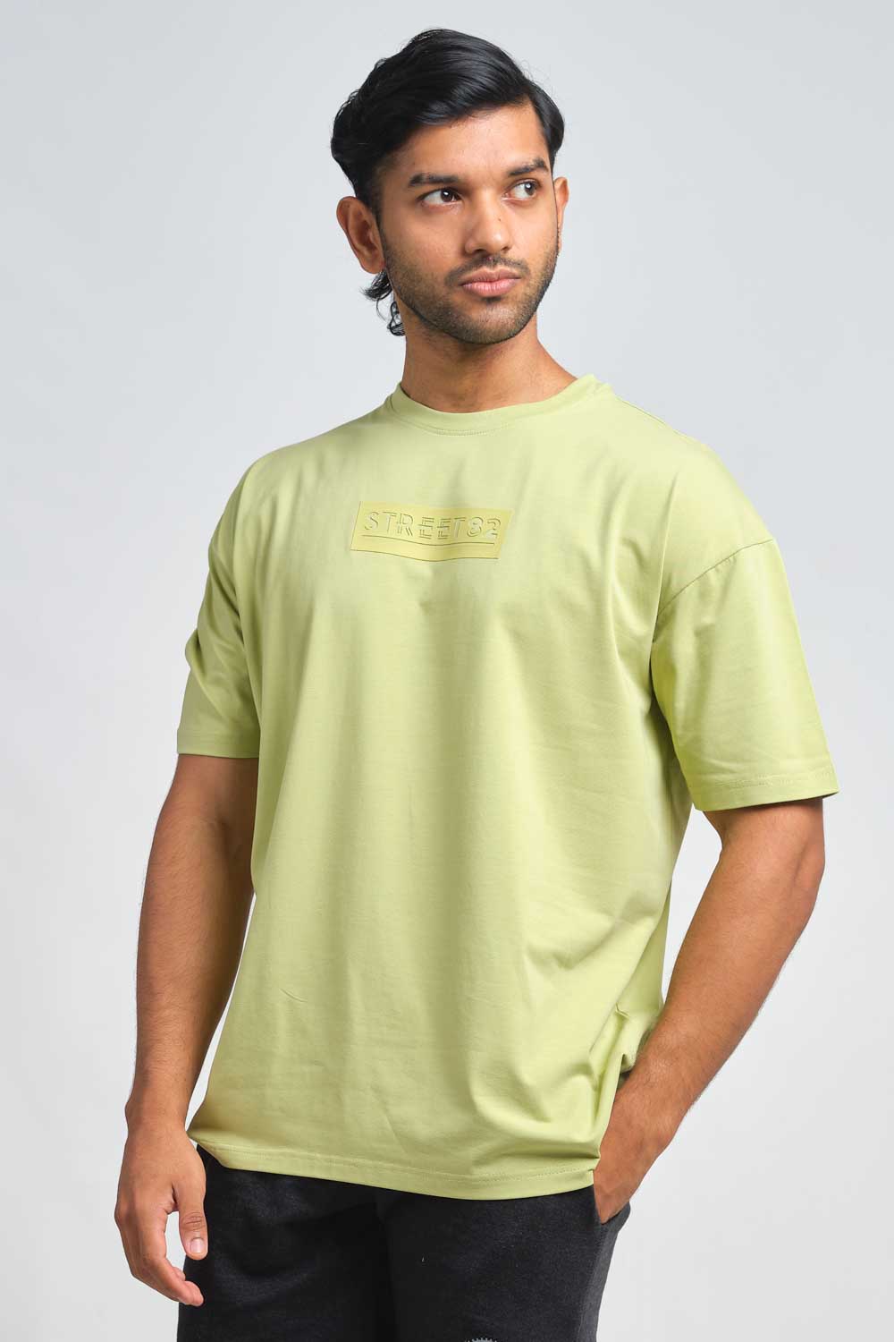STREET82 Logo - background high build silicon print in front, luxury solid lycra jersey oversize T-shirt