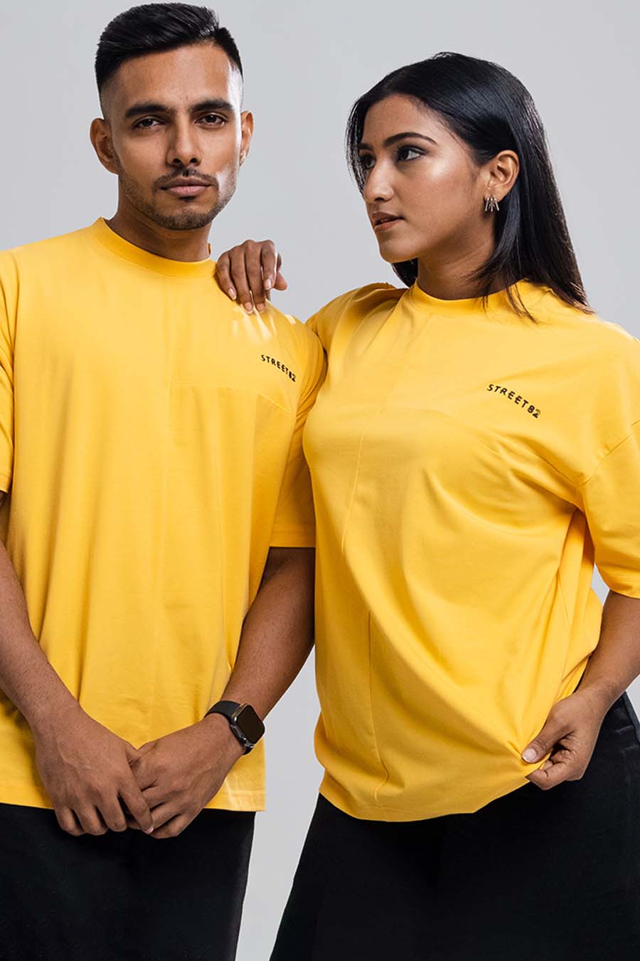 Oversize - 3 pieces attached design chest logo print - Solid Lycra Jersey T-shirt