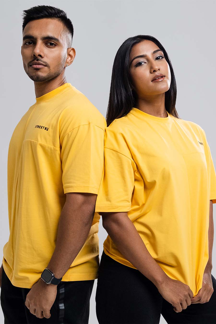 Oversize - 3 pieces attached design chest logo print - Solid Lycra Jersey T-shirt