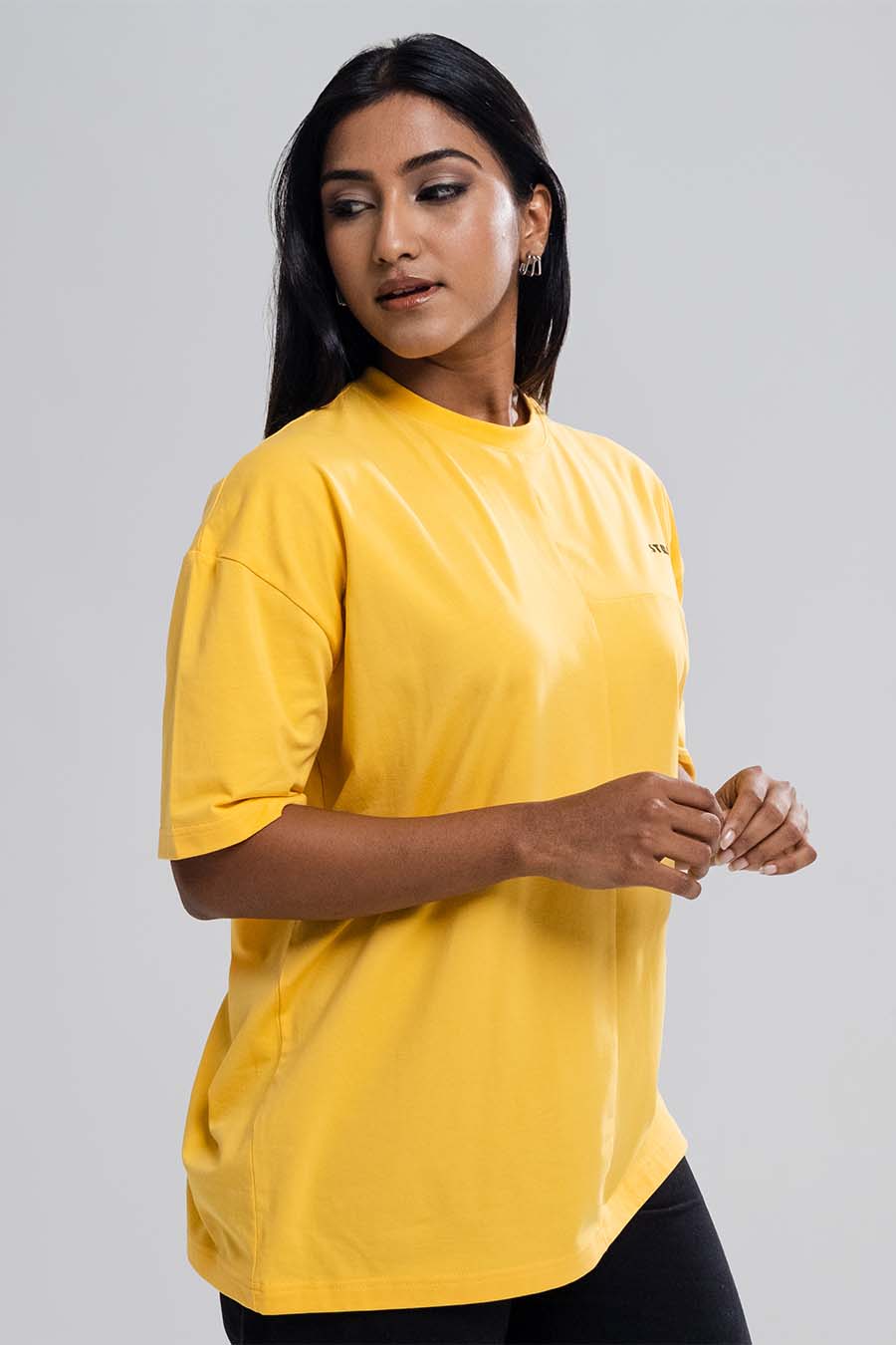 Oversize - 3 pieces attached design chest logo print - Solid Lycra Jersey T-shirt