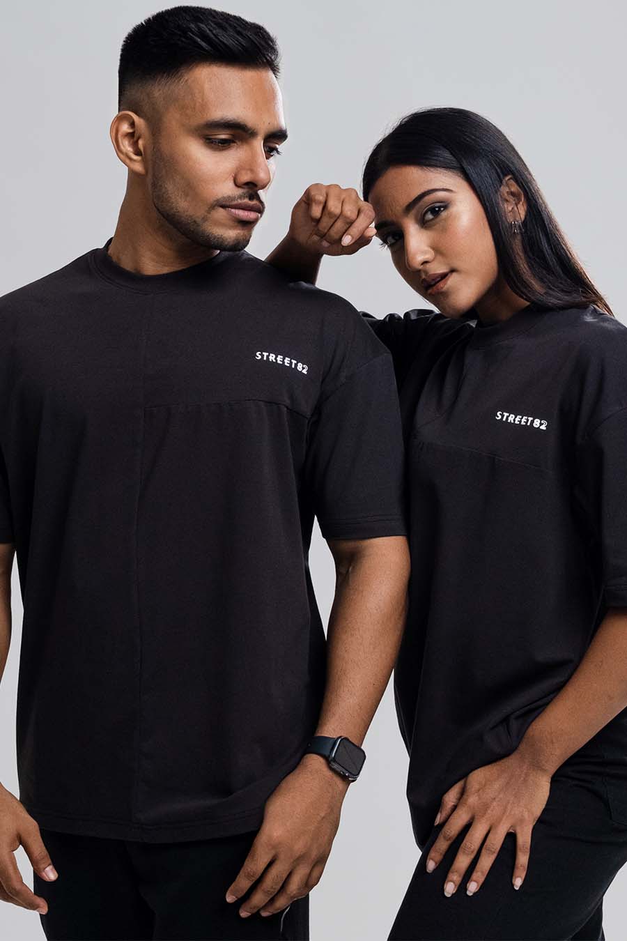 Oversize - 3 pieces attached design chest logo print - Solid Lycra Jersey T-shirt